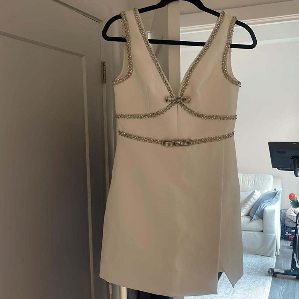 NWT Self-Portrait Bonded Crepe Mini Dress in White